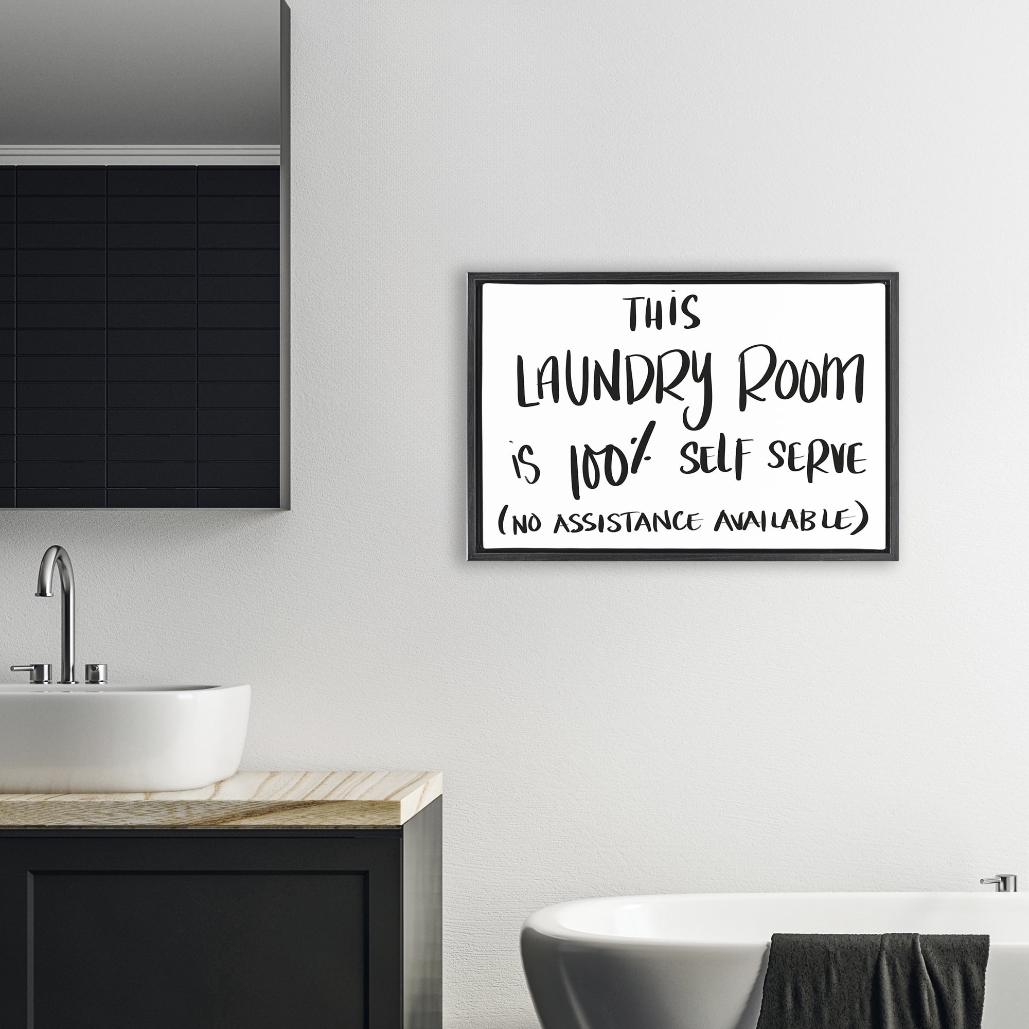 Stupell Industries Self Serve Laundry No Assistance Black Framed Floater Canvas Wall Art, design by SD Graphics Studio