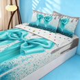 thumbnail image 2 of Homewish Cyan Bowknot Zipper Twin Comforter Sets with Fitted Sheet and 2 Pillowcases for Princess Girls, Glitter Cheetah Print Zipper Bedding Set, 2 of 7
