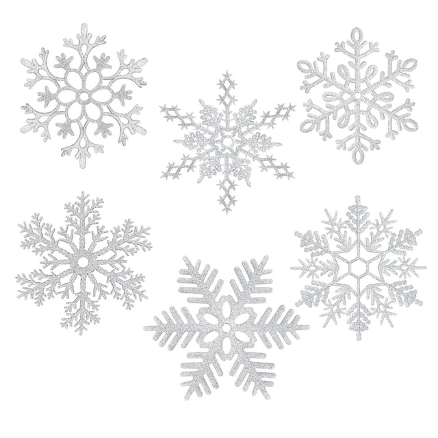 Adornos navideños MIAHART en forma de copos de nieve plateados de 30 cm, paquete de 6