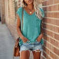 thumbnail image 2 of LOVZFMLL Women's Tops Short Cap Sleeve Shirts Solid Basic Loose Fit T-Shirts with Front Pocket V Neck Casual Spring Summer Clothes Sky Blue A S, 2 of 6