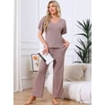 thumbnail image 3 of DARING DIVA Pajama Set Ribbed Knit Top Drawstring Pants 2 Pieces Outfit S Purple, 3 of 6