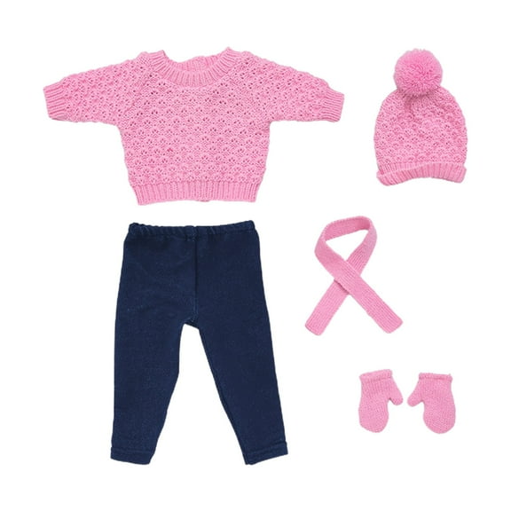 18 Inch Doll Clothes and Accessories Winter Outfits Set Sweaters Trousers Hats Shoes for 18 Inch Doll Gifts(Bight Pink)
