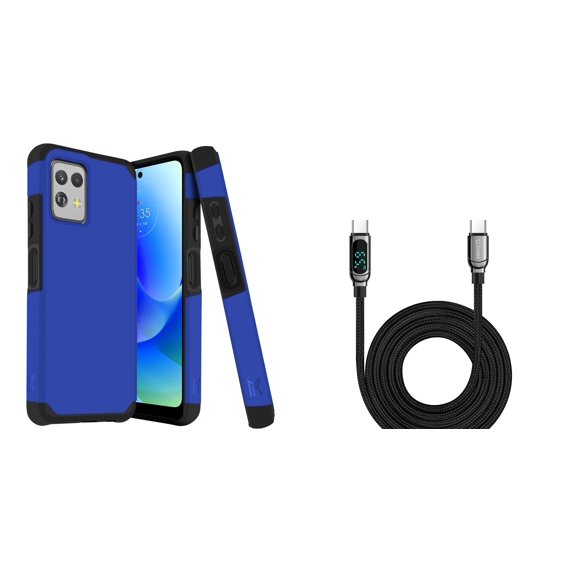 BD Dual Cover Designed for Moto G Power 5G 2023 Case (Cobalt Blue) Shockproof Protector Armor Case with Digital LED Display Fast Charging USB-C to USB-C Cable (3.3 Feet)