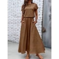 thumbnail image 4 of Women 2 Piece Outfits Skirt Set Summer Casual Cap Sleeve Crop Tops Maxi Dress Sets with Pockets Dark Brown L, 4 of 9