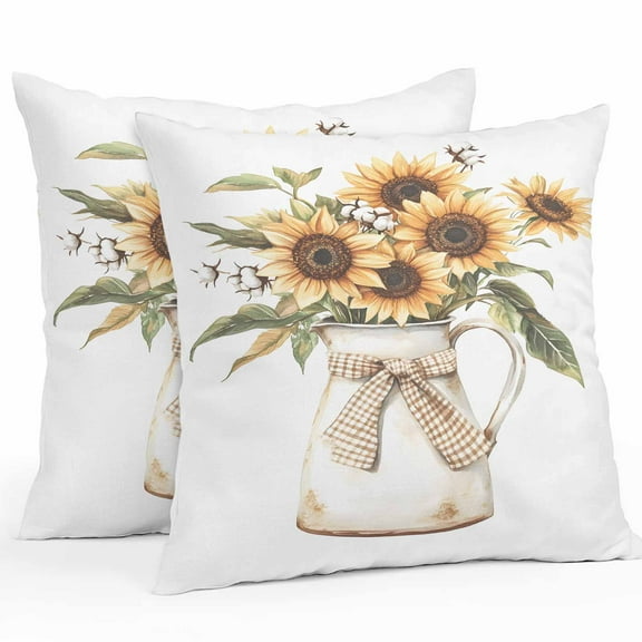 Waterproof Throw Pillow Covers Set of 2, 26x26 Inch Sunflower Decorative Pillowcases Outdoor Pillow Slip Cushion Covers Set for Couch Tent Country Flower Plant Vintage Watercolor