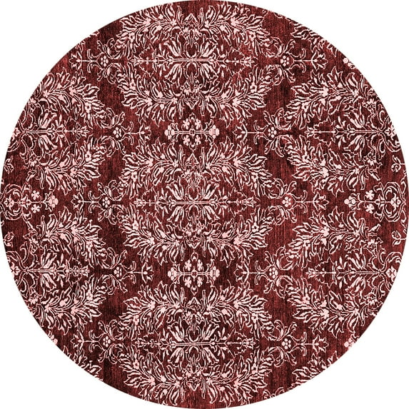Ahgly Company Machine Washable Indoor Round Abstract Red Modern Area Rugs, 4' Round