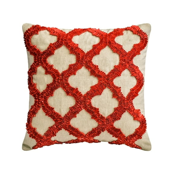 Throw Pillow Covers, Red 16"x16" (40x40 cm) Throw Pillow Covers, Linen Geometric & Ribbon Embroidery Throw Pillows For Couch, Geometric Pattern Modern Style - Red Quilling