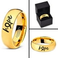 thumbnail image 4 of Tungsten Optomistic Hope Awareness Ribbon Band Ring 7mm Men Women Comfort Fit 18k Yellow Gold Dome Polished, 4 of 4