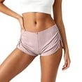 thumbnail image 3 of AHTJRT Micro Mini Pajama Shorts for Women Cute Low Rise Striped Knit Side Slit Ruched Lounge Shorts Summer Pjs Bottoms Pink M, 3 of 6