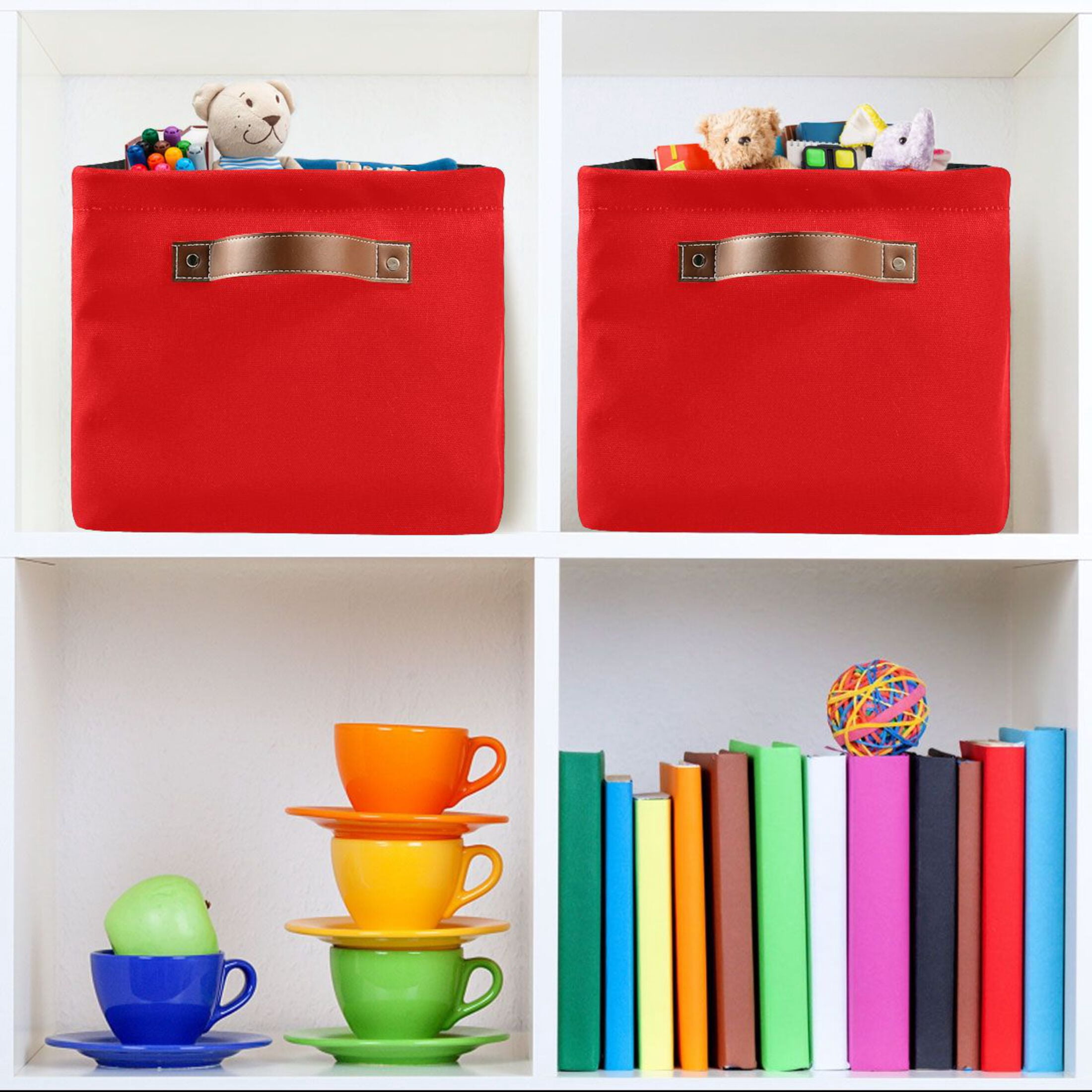 Ryvnso Red Storage Basket Large Bin Foldable Boxes Toys Organizer 14.2x10.2x8.3in 2 PCs