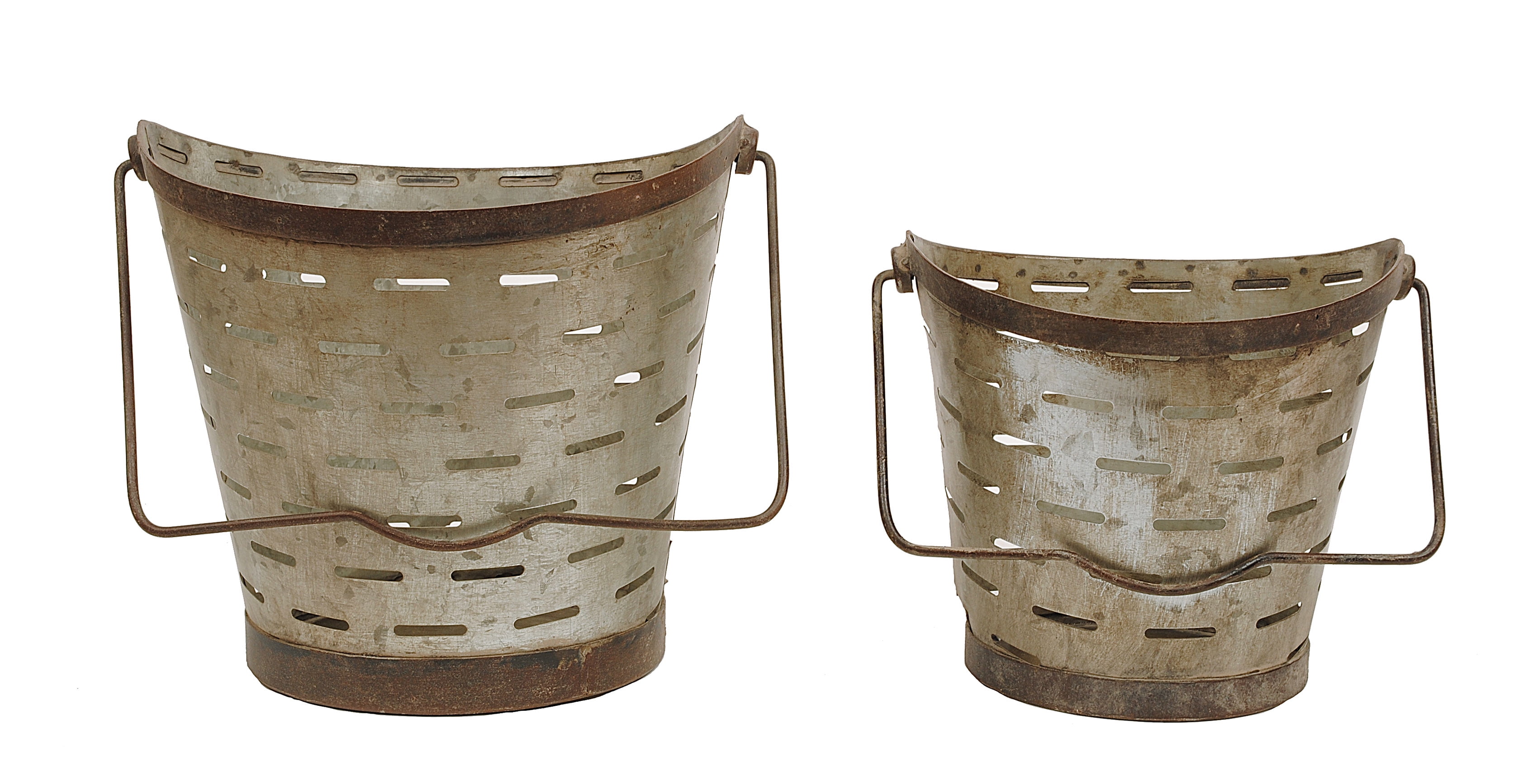 Distressed Metal Olive Buckets with Handles (Set of 2 Sizes) Walmart