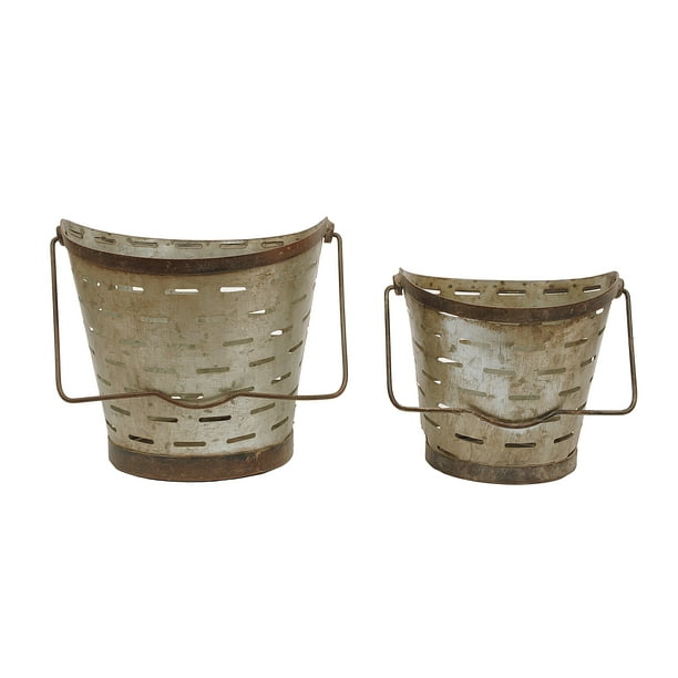 Distressed Metal Olive Buckets with Handles (Set of 2 Sizes) Walmart