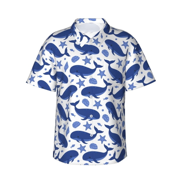 Balery Whale Camisas hawaianas de manga corta para hombre, camisas playeras de corte holgado, camisas de vacaciones con botones,Small