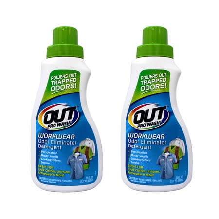 2 Pack - OUT ProWash Workwear Odor Eliminator and Stain Remover Laundry Detergent, Great for Work Clothes, Uniforms, Active Wear, and More, 22 Ounce Bottle