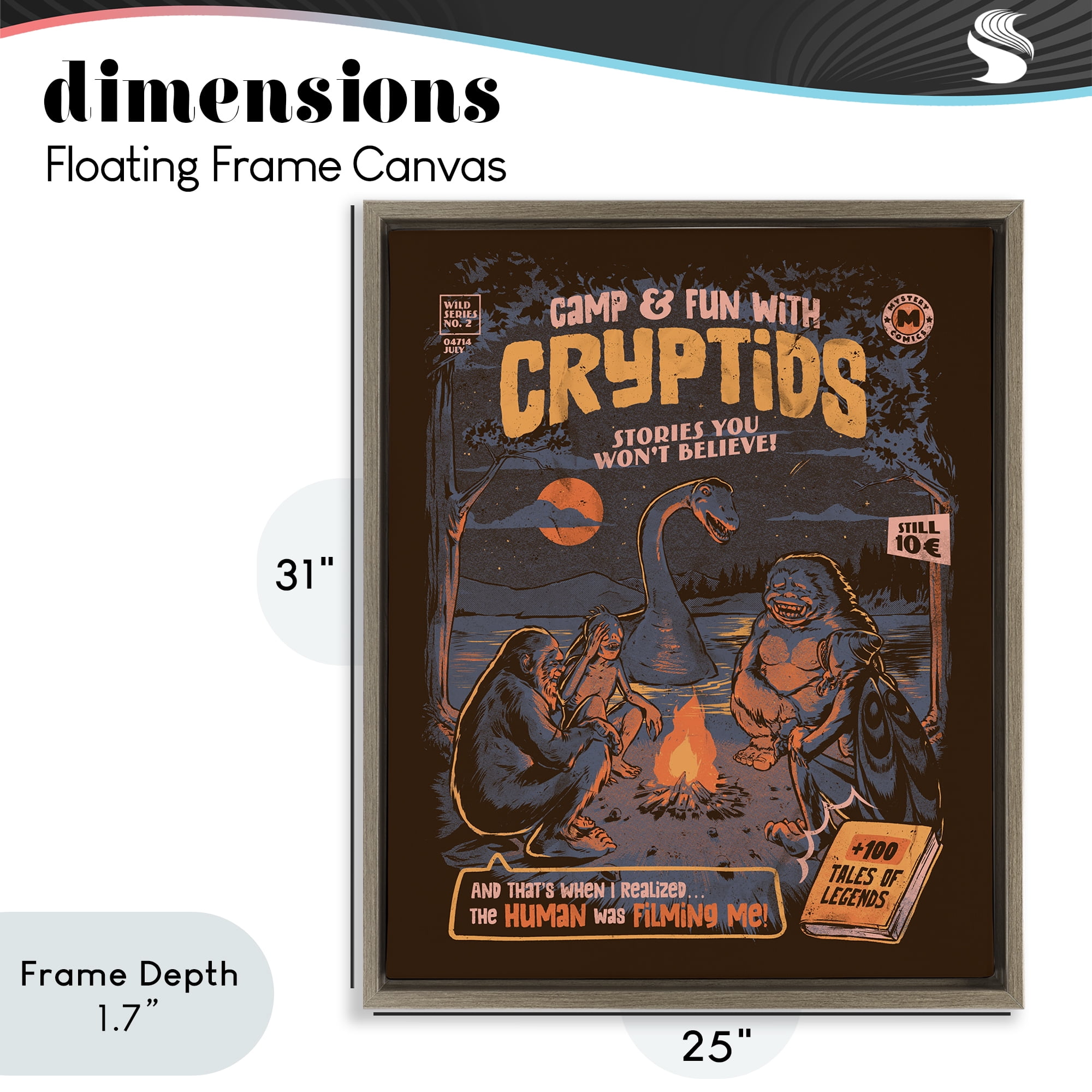 Stupell Industries Cryptid Camp Humor Brown Framed Floater Canvas Wall Art, design by EduEly Designs