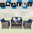 thumbnail image 4 of Gymax 4PCS Rattan Furniture Set Coffee Table Cushioned Sofa Garden Lawn Patio Navy, 4 of 8