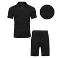 thumbnail image 4 of Men's Solid Color Fashion Casual Jacquard Textured Shorts Half Zip Short Sleeved Collar Shirt 2 Piece Sets for Men, 4 of 7
