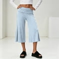 thumbnail image 3 of Dwellite Wide Leg Cropped Pants for Women Low Rise Fold Over Stretch Pants for Summer Beach Holiday Streetwear Light Blue L, 3 of 8