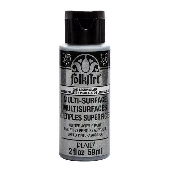 FolkArt Multi-Surface Acrylic Craft Paint, Satin Finish, Sequin Silver, 2 fl oz