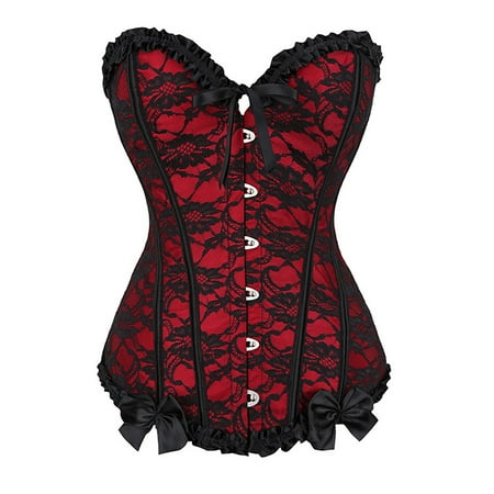 Luxalzxs Womens Lacing Corset Top Retro Court Boned Overbust Body Shaper Bustier Sexy Waist Push Up Shapewear Lingerie