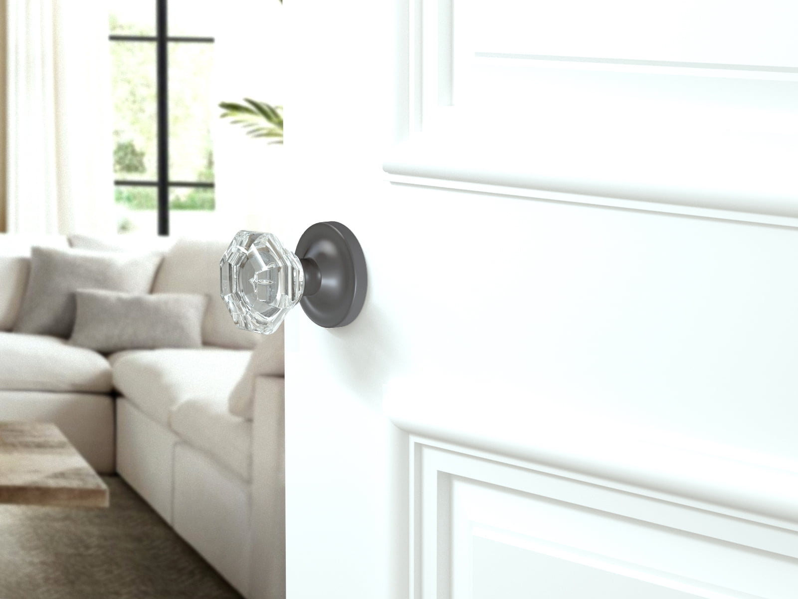 Privacy Octagon Crystal Door Knobs Dark Grey Round Rosette