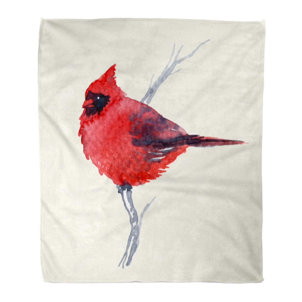Jsdart Throw Blanket 50x60 Inches Red Christmas Cardinal Bird Watercolor Colorful Branch Warm Flannel Soft Blanket For Couch Sofa Bed
