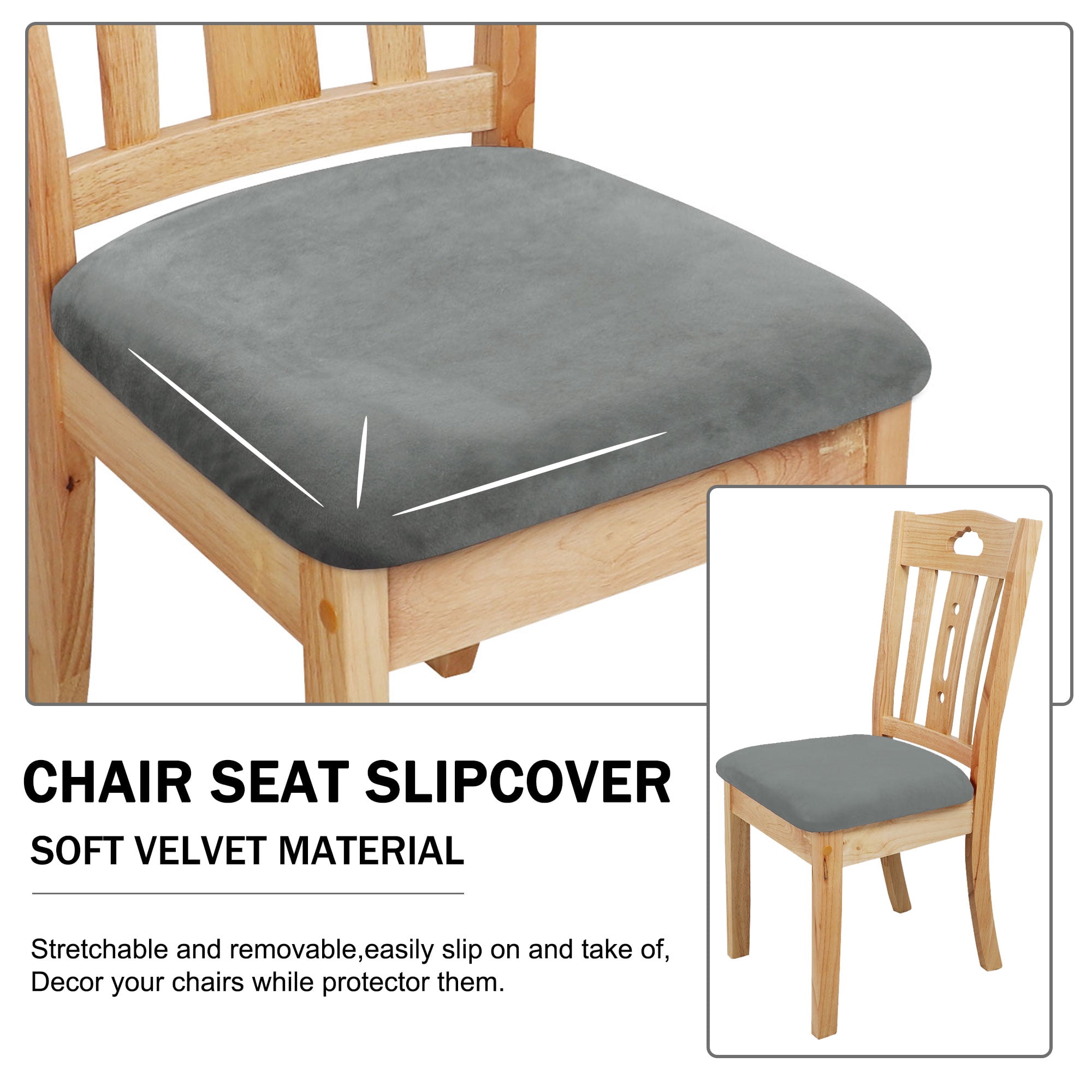 Unique Bargains 6Pcs Velvet Dinning Chair Seat Cover Elastic Stretchable Slipcovers Gray