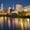 Cleveland Downtown, variant on Elephant Stock Miami Downtown Skyline Aerial Wall Art - Horizontal Multi Panel Canvas - Living Room Wall Decor - City Multi Panel - Blue And Purple Decor By Susanne Kremer - 65" x 42"