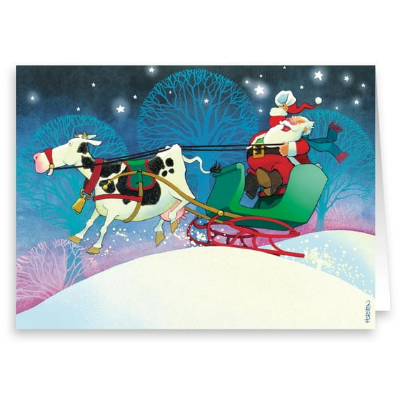 Santa's Reindeer Cow Right off the Farm - Funny Holiday Christmas Cards - 18 Cards and 19 Envelopes