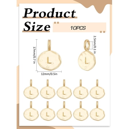 1set 10pcs Alloy Pendants Cadmium Free & Nickel Free & Lead Free Flat Round with Alphabet golden Letter L 17x11.5x1.5mm Hole: 2.5mm