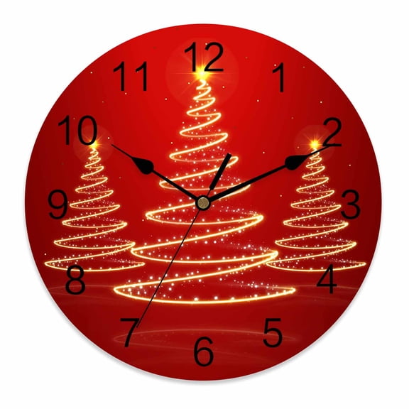 Wall Clock 12 Inch Gold Christmas Tree Round Silent Decorative Wall Clocks Battery Operated for Living Room Bedroom Kitchen Classroom Decor, Red,Large