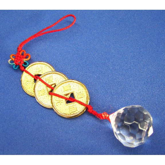 3-Chinese-Coin Charm with Crystal Ball