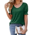 thumbnail image 4 of HUBERY Women Puff Short Sleeve V Neck Tunic Solid Color Top, 4 of 6