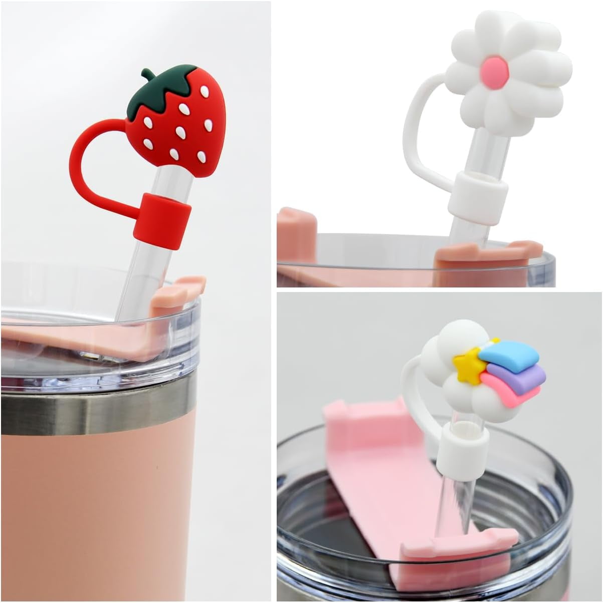 4 PCS Straw Cover Cap for Stanley Cup Silicone Straw Topper CHRISTMAS  Special ☃️