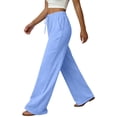 thumbnail image 6 of Women's 2026 Summer Lightweight Cotton Linen Wide Leg Trousers Elegant Casual Pants with Pockets by Yigetop Sky Blue M, 6 of 7
