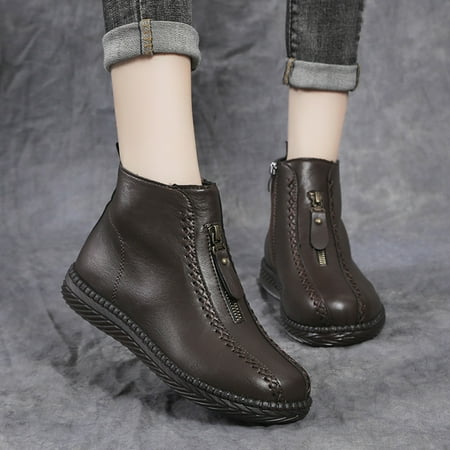 

Fashion Autumn Winter Women Ankle Boots Flat Soft Bottom Comfortable Side Zipper Solid Color Casual Style