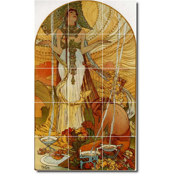 Ceramic Tile Mural Alphonse Mucha, Art Nouveau Ceramic Tile Mural