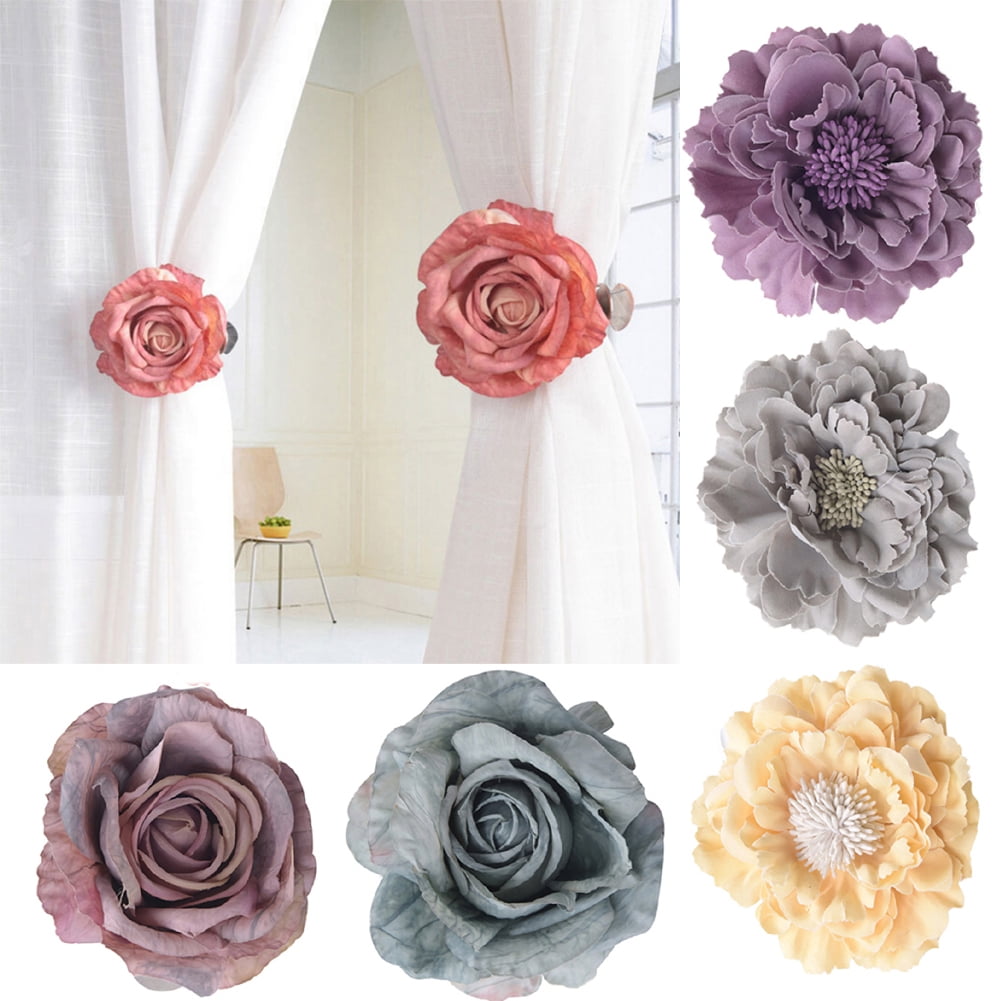 2pcs Handmade Flower Curtain Clip Pearl Decoration & Rose Curtain Clip Holder, 