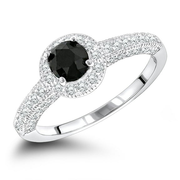 Ladies Thin Black Natural 1 Ctw Diamond Engagement 14K Ring For Her (White Gold Size 5.5)
