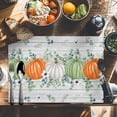 thumbnail image 6 of Orange Green Placemats Set of 8 Pumpkin Eucalyptus Leaves Thanksgiving Wooden Heat Insulated Linen Place Mats, Washable Stain-Proof Table Mats for Dining Tables Holiday Decor 13x19inch, 6 of 9