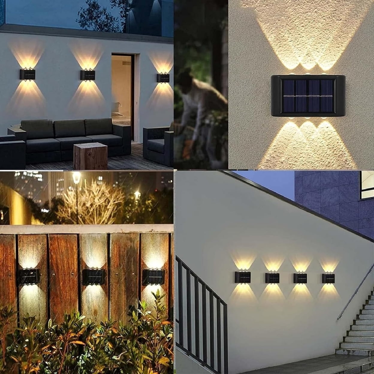 EXCMARK 4 Pack Solar Outdoor Lights – Up & Down Fence, Deck, Wall Lights | Garden, Patio, Yard Decor | Weather Resistant, IP44