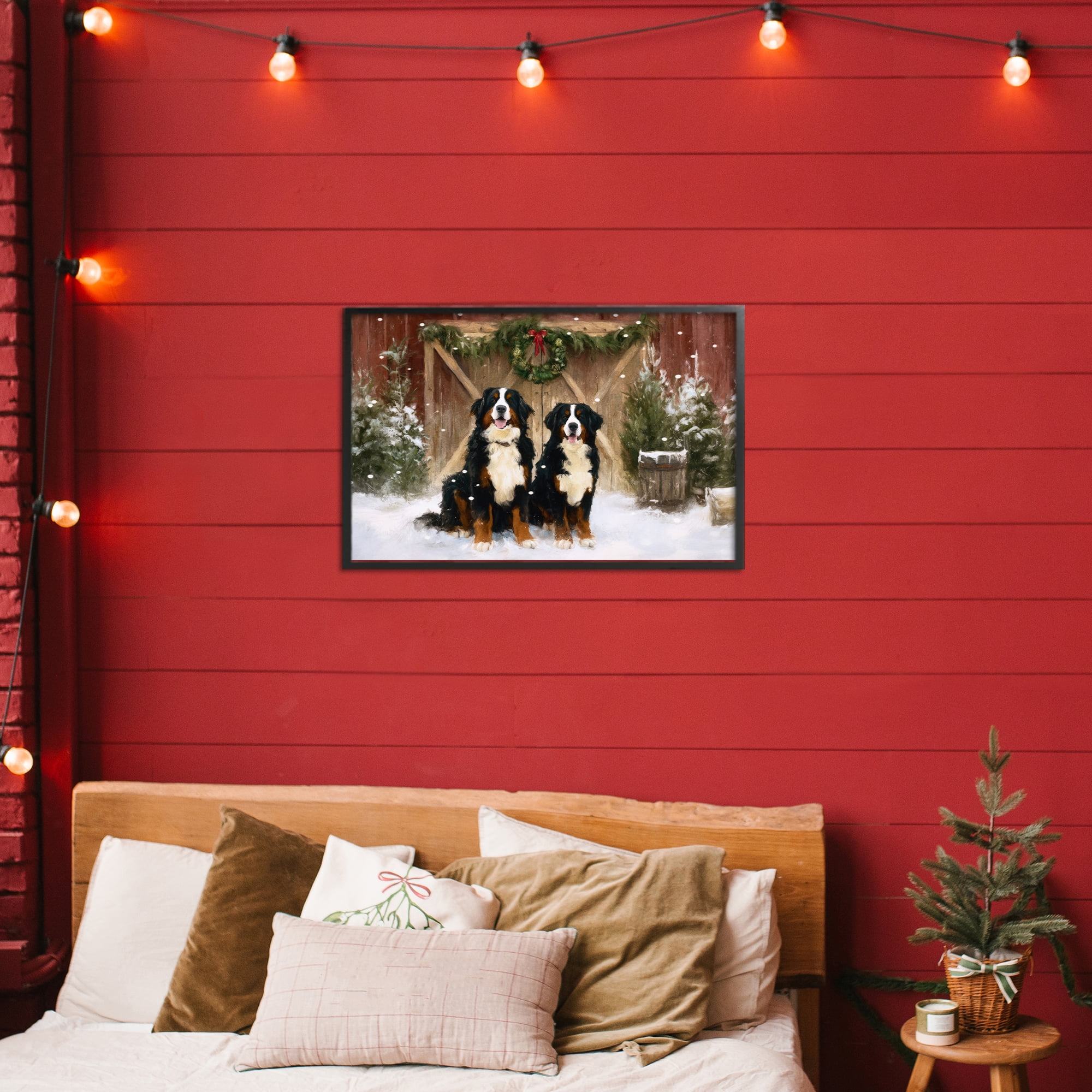 Stupell Industries Barnyard Bernese Mountain Dogs Black Framed Giclee Art, design by Tina LeCour