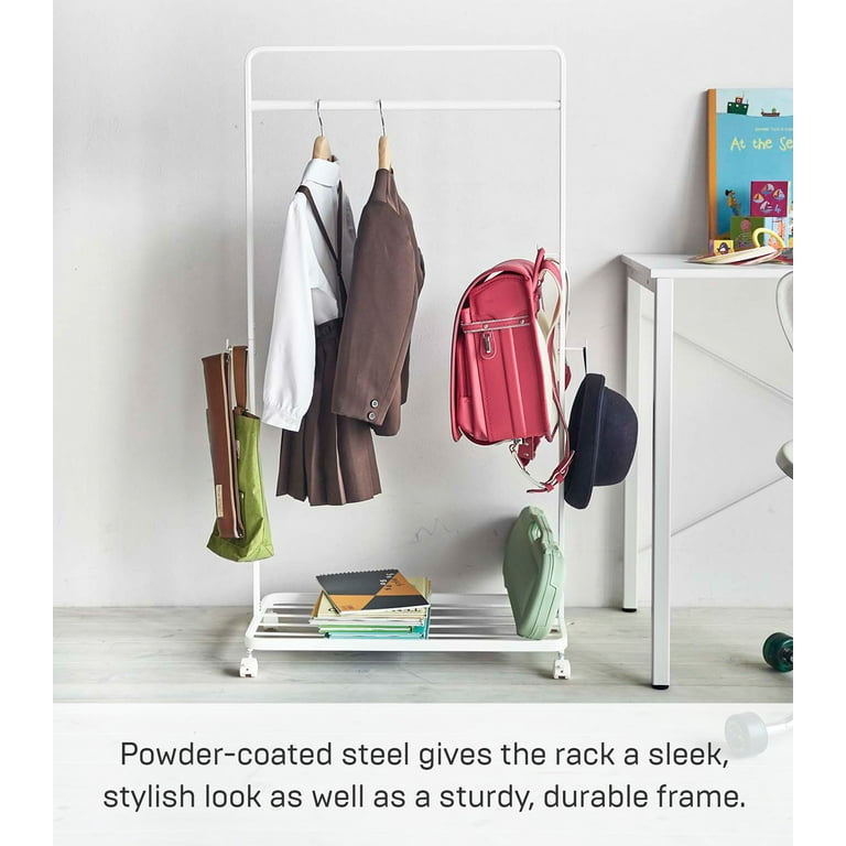 Yamazaki Home Kids Rolling Coat Rack White Steel Supports 35.2 pounds Wheels Walmart