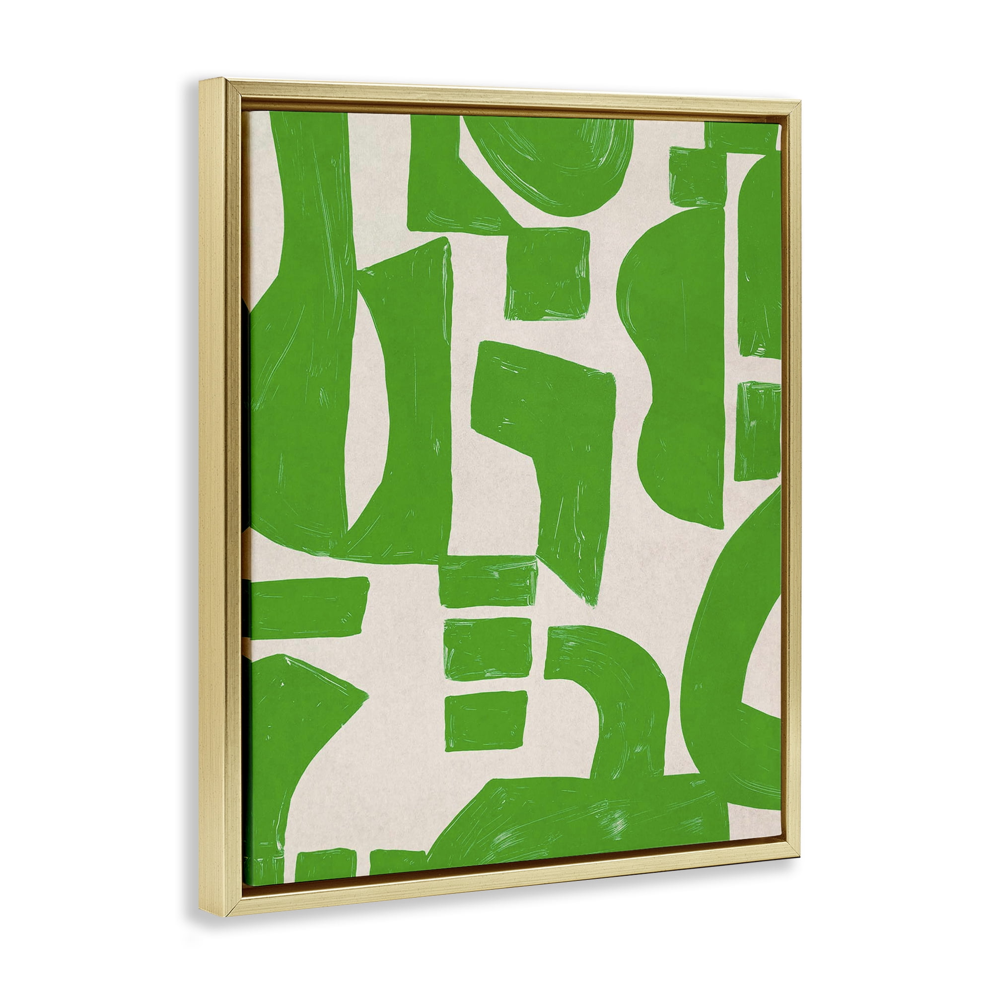 Stupell Industries Green Asymmetrical Shapes Abstract Painting Gold Floater Framed Canvas Art Print Wall Art, 17 x 21