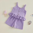 thumbnail image 4 of TOWED22 Toddler Baby Girl Summer Clothes Cotton Ruffled Sleeve Shirt Tops and Shorts Set Outfits 12Months-4T(Blazer,18-24 M), 4 of 7
