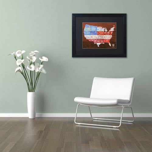 Trademark Fine Art 'USA Flag Map' Canvas Art by Design Turnpike, Black Matte, Black Frame