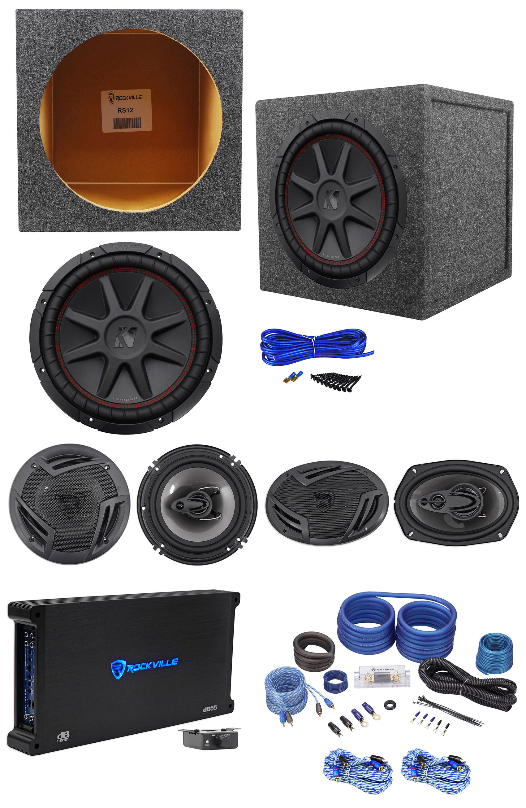 Rockville 6x9 6 5 Car Speakers Kicker 12 Subwoofer 5 Channel