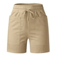 thumbnail image 4 of Womens Plus Shorts Ladies Drawstring Elastic Waist Comfy With Pockets Casual Shorts Shorts Women Beige L, 4 of 6