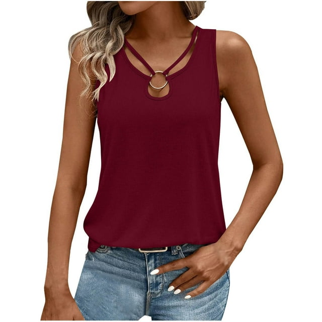 Liquidation d'Économies! Hauts pour Femmes Grande Taille, Blouse d'Été à Manches Courtes pour Femmes, Haut Blouse Décontracté Sans Manches Uni pour Femme