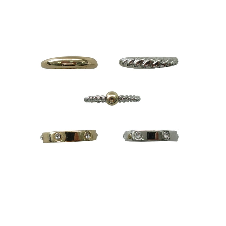 Time and Tru Women's 5-Piece Gold and Silver Ring Set Zinc Alloy